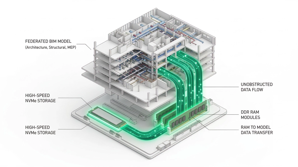 Análisis del flujo de datos y cuellos de botella entre componentes de almacenamiento y memoria
