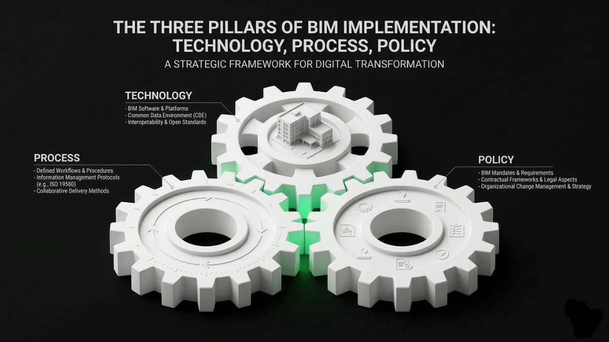 Los tres pilares de adopción BIM: Tecnología, Procesos y Políticas perfectamente integrados